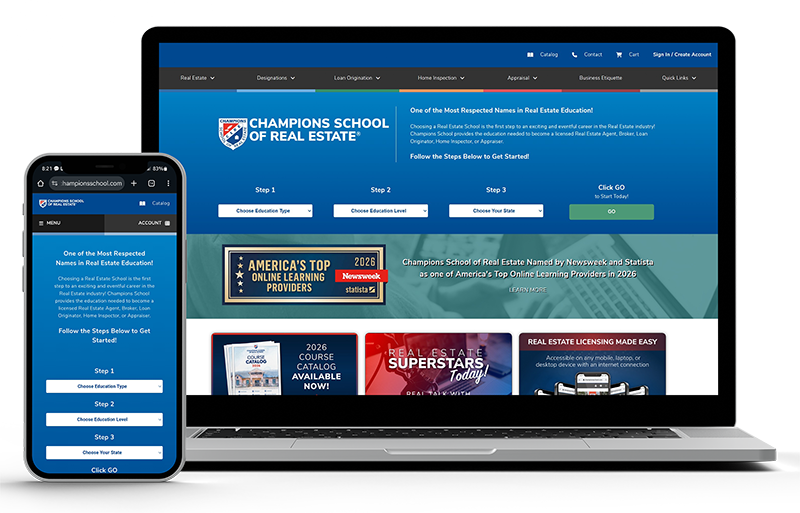 Row of Champions School of Real Estate textbooks